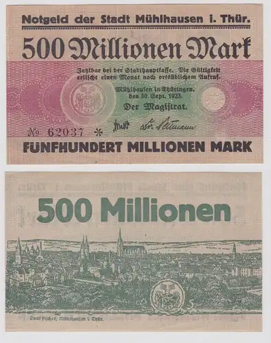 500 Millionen Mark Banknote Inflation Stadt Mühlhausen 30.9.1923 (140318)