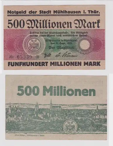 500 Millionen Mark Banknote Inflation Stadt Mühlhausen 30.9.1923 (146084)
