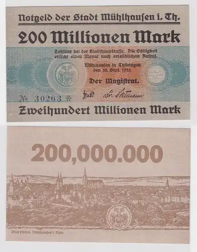 200 Millionen Mark Banknote Inflation Stadt Mühlhausen 30.9.1923 (142262)