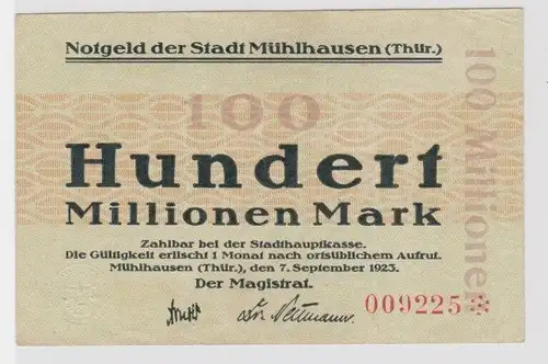 100 Millionen Mark Banknote Inflation Stadt Mühlhausen 7.9.1923 (147458)