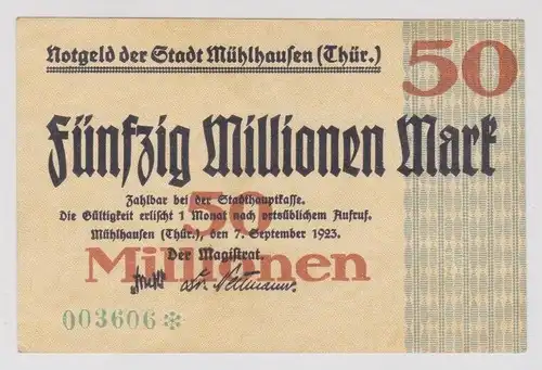 50 Millionen Mark Banknote Inflation Stadt Mühlhausen 7.9.1923 (148687)