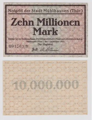 10 Millionen Mark Banknote Inflation Stadt Mühlhausen 7.9.1923 (146355)