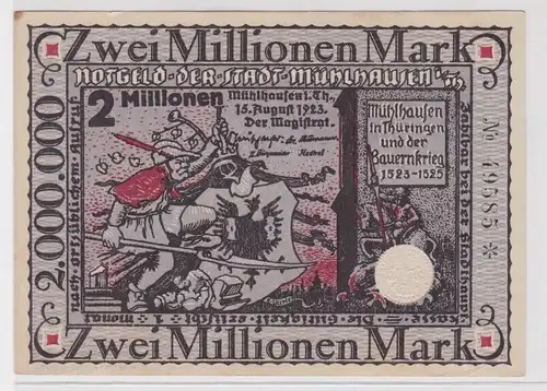 2 Millionen Mark Banknote Inflation Stadt Mühlhausen 15.8.1923 (142246)