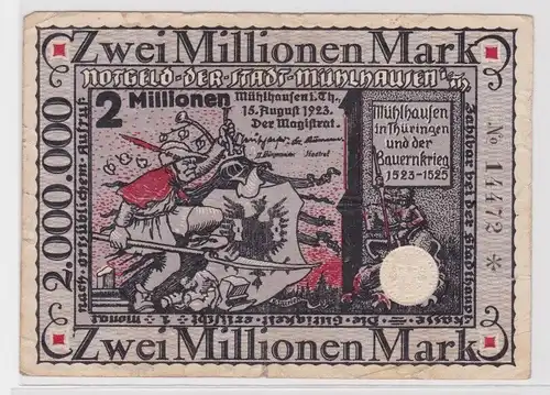 2 Millionen Mark Banknote Inflation Stadt Mühlhausen 15.8.1923 (146984)