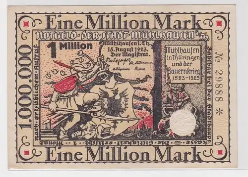 1 Million Mark Banknote Inflation Stadt Mühlhausen 15.8.1923 (141324)
