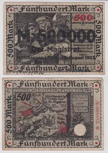 500000 Mark Banknote Inflation Stadt Mühlhausen 10.8.1923 (143529)