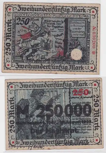 250000 Mark Banknote Inflation Stadt Mühlhausen 10.8.1923 (141185)