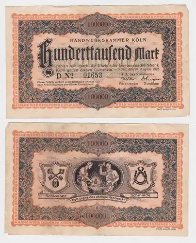 100000 Mark Banknote Handwerkskammer Köln 20.08.1923 (139116)