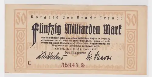 50 Milliarden Mark Banknote Inflation Stadt Erfurt 24.10.1923 (132298)