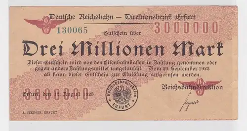 3 Millionen Mark Banknote Reichsbahndirektion Erfurt 20.September 1923 (139766)