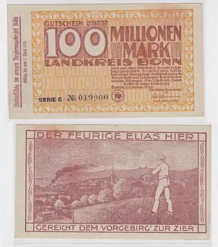 100 Millionen Mark Banknote Landkreis Bonn 1.10.1923 (138675)