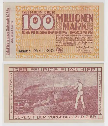 100 Millionen Mark Banknote Landkreis Bonn 1.10.1923 (138523)