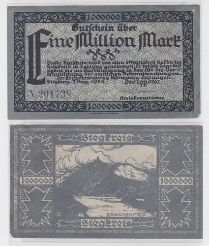 1 Million Mark Banknote Stadt Siegburg 2.8.1923 (135761)