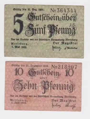5 & 10 Pfennig Banknoten Notgeld Stadt Merseburg 1.Mai 1920 (144517)