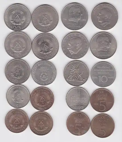 10 x DDR Gedenk Münzen 5,10 und 20 Mark Thälmann, Mann, Schiller (135544)