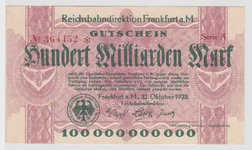 100 Milliarden Mark Banknote Reichsbahndirektion Frankfurt a.M. 22.10.23(119268)