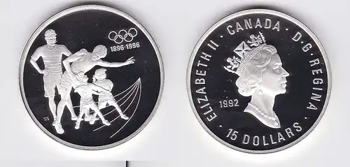 15 Dollar Silbermünze Kanada 100 Jahre Olympische Spiele 1992 (117878)