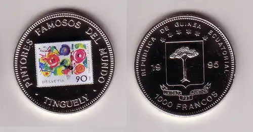 1000 Francs Farb Münze Äquatorial Guinea 1995 Briefmarke Schweiz (114671)
