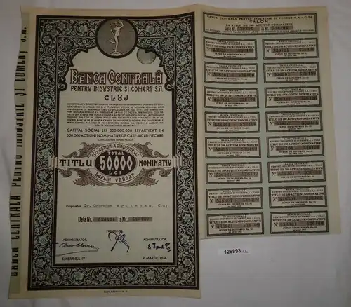 50000 Lei Aktie Banca Centrală Pentru Industrie Şi Comert S.A. 1946 (126893)
