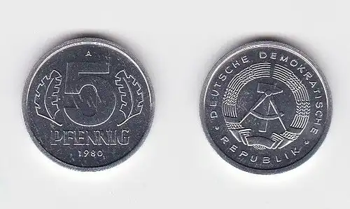5 Pfennig Aluminium Münze DDR 1980 Stempelglanz (131313)