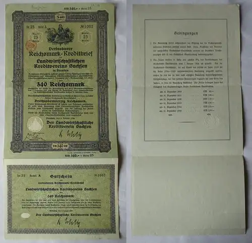 340 RM Kreditbrief Landwirtschaftlicher Kreditverein Sachsen 1930 (157162)
