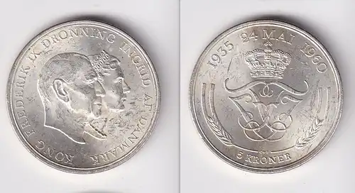 5 Kroner Silber Münze Dänemark Silberhochzeit 1960 vz/Stgl. (161838)