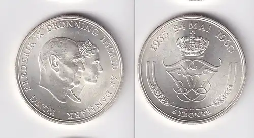 5 Kroner Silber Münze Dänemark Silberhochzeit 1960 vz/Stgl. (163126)