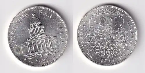 100 Franc Silber Münze Frankreich Panthéon 1982 vz/Stgl. (162930)