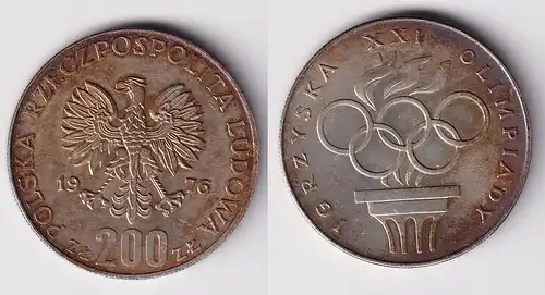 200 Zloty Silber Münze Polen Olympisches Feuer 1976 Stgl. (162960)