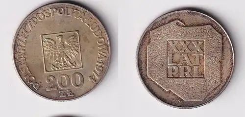200 Zloty Silber Münze Polen XXX LAT PRL, Adler 1974 vz (162941)