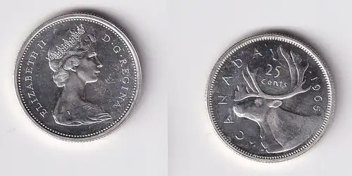 25 Cents Silber Münze Kanada Hirsch, Kopf 1965 Stgl. (163544)