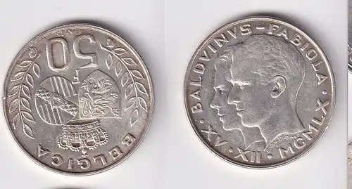 50 Franc Silber Münze Belgien Hochzeit Baudouin I und Fabiola 1960 (163594)