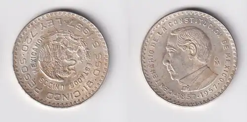 5 Pesos Silber Münze Mexiko 100th Anniversary of Constitution 1957 vz (161793)