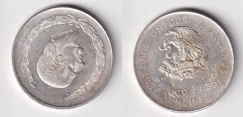 5 Pesos Silber Münze Mexiko Miguel Hidalgo 1953 vz (162902)