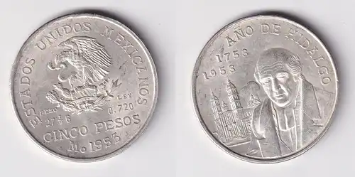 5 Pesos Silber Münze Mexiko Miguel Hidalgo 1953 vz (160043)