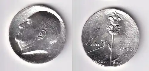 50 Kronen Silber Münze Norwegen 75. Geburtstag 1978 Stgl.(162923)