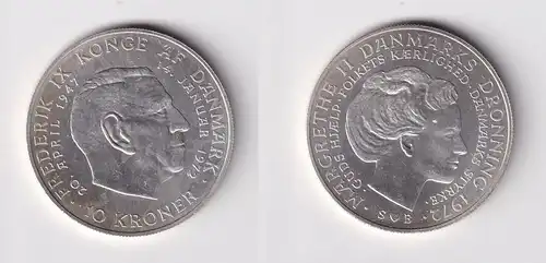 10 Kroner Silber Münze Dänemark Frederik IX und Margrethe II 1972 (160303)
