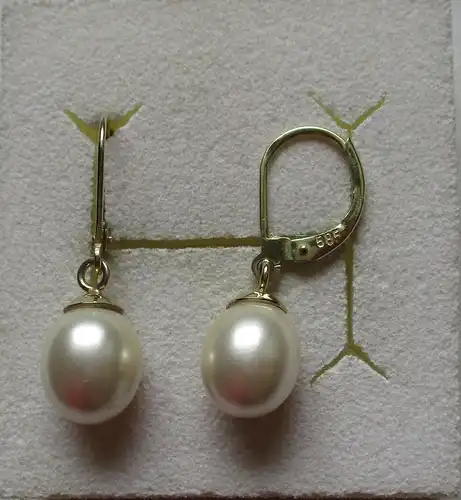 elegante 585er Gold Ohrringe mit kleinen Perlen (161052)