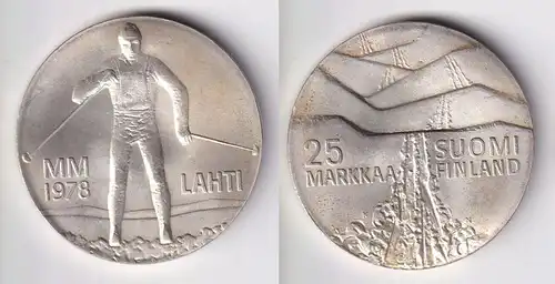 25 Markkaa Silbermünze Finnland Nordische Ski WM Lahti 1978 vz+ (161691)