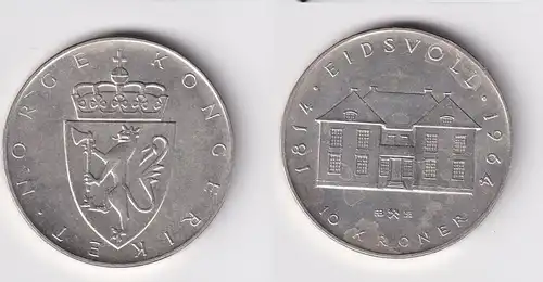 10 Kronen Silber Münze Norwegen 150. Jahrestag der Verfassung 1964 (162883)