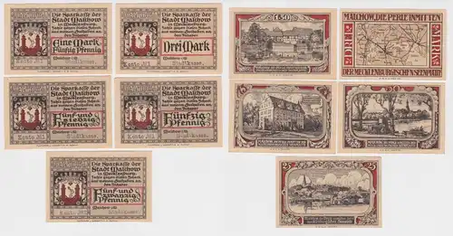 25, 50, 75 Pfennig 1,5 & 3 Mark Banknoten Notgeld Stadt Malchow 1922 (162769)