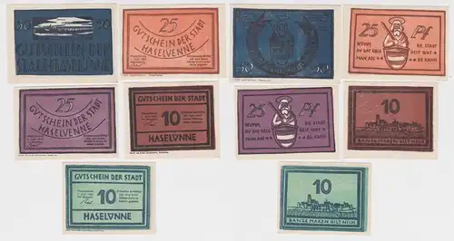 2x 10, 2x 25 & 2x 50 Pfennig Banknoten Notgeld Stadt Haselünne 1.7.1921 (165672)