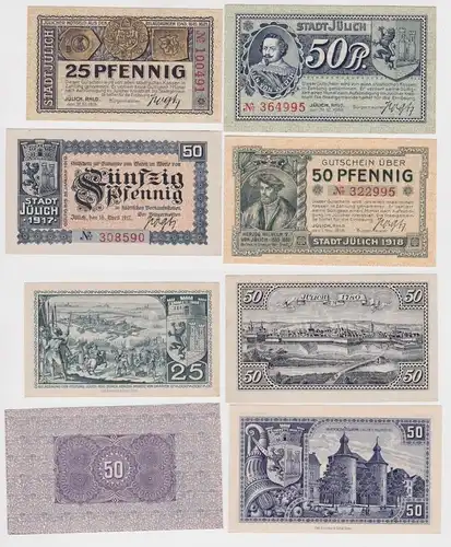 25, 3 x 50 Pfennig Banknoten Notgeld Stadt Jülich 1917/1919 (160597)