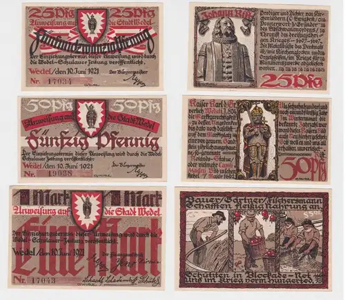 25, 50, 100 Pfennig Banknoten Notgeld Stadt Wedel 10.6.1921 (162697)