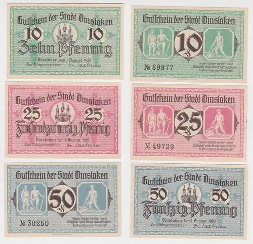 10, 25, 50 Pfennig Banknoten Notgeld Stadt Dinslaken 1.8.1920 (151069)
