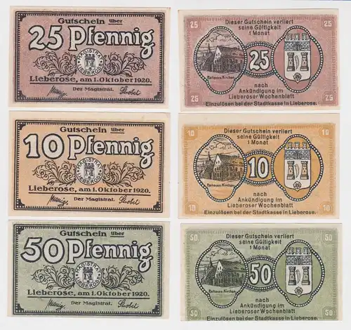 10, 25, 50 Pfennig Banknoten Notgeld Stadt Lieberose 1.10.1920 (153967)