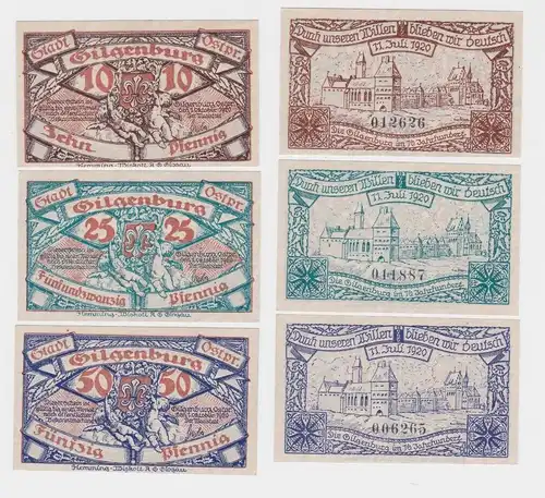 10, 25, 50 Pfennig Banknoten Notgeld Stadt Gilgenburg Dabrowno 1920 (159680)