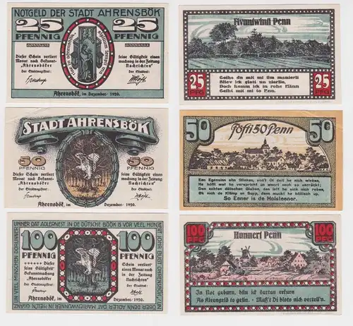 25,50 & 100 Pfennig Banknoten Notgeld Stadt Ahrensbök 1920 (154903)