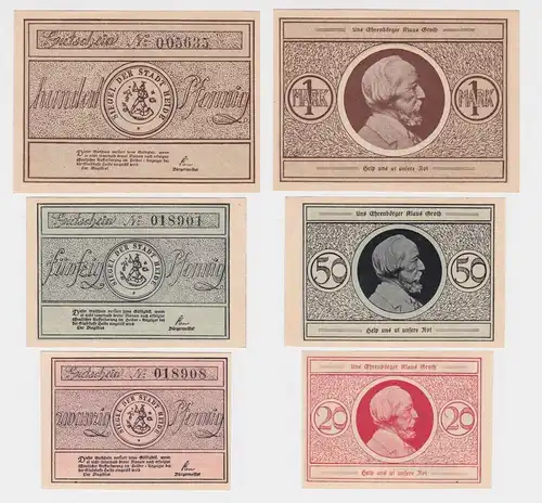 20,50 & 100 Pfennig Banknoten Notgeld Stadt Heide o.D. (1921) (158924)