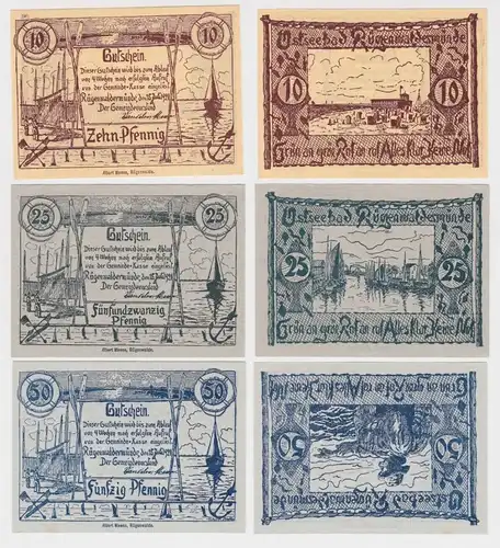 3x Banknoten Notgeld Gemeinde Rügenwaldermünde 15.7.1921 (160390)